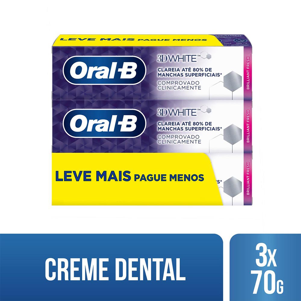 Creme Dental Oral-B 3D White Brilliant Fresh 70g 3 unidades