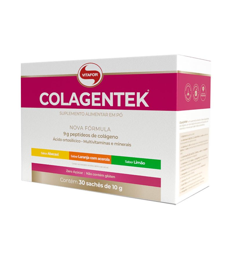 Colagentek-Vitafor-Com-30-X-10-Gramas-Sache-Abacaxi-Laranja-Com--Acerola-Limao