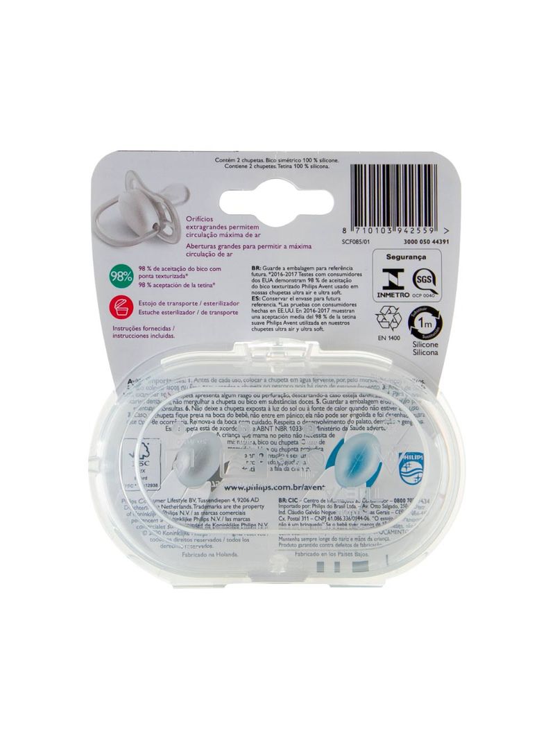 Chupeta-Avent-Ultra-Air-Com-2-Elefante-leao-0-6-Meses