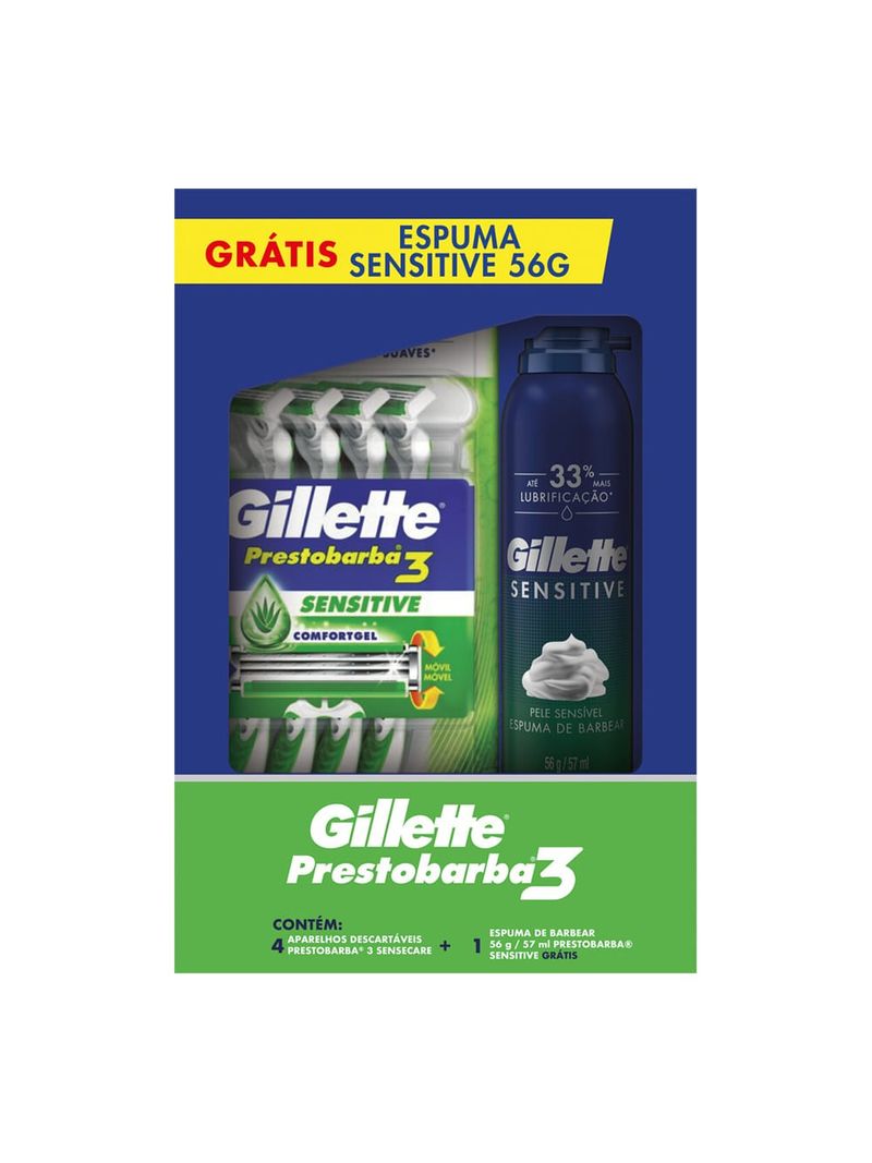Aparelho-Gillette-Prestobarba3-Com-4-Gratis-Espuma-Sensitive-56gr--Especial
