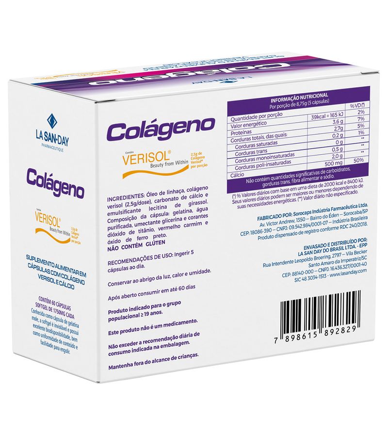 Colageno-Lasanday-Verisol-1750mg-Com-60-Capsulas