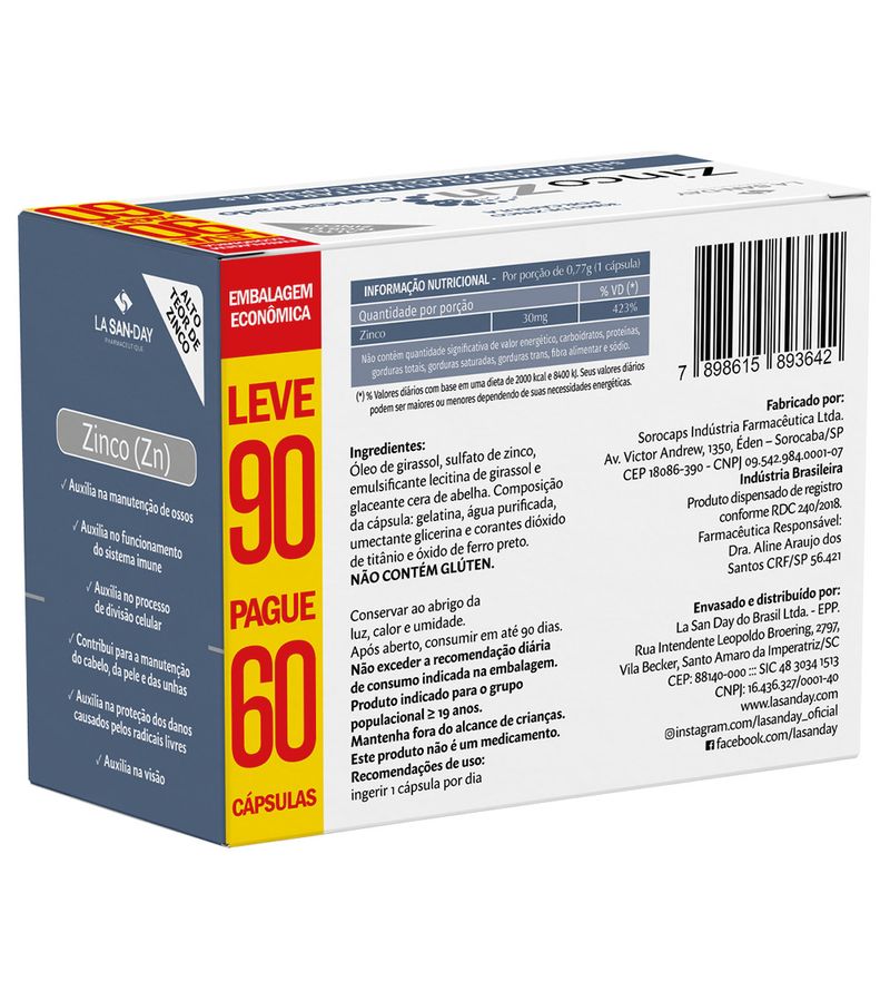 Zinco-Zn-Concentrado-Lasanday-Leve-90-Pague-60-Capsulas-30mg-Especial
