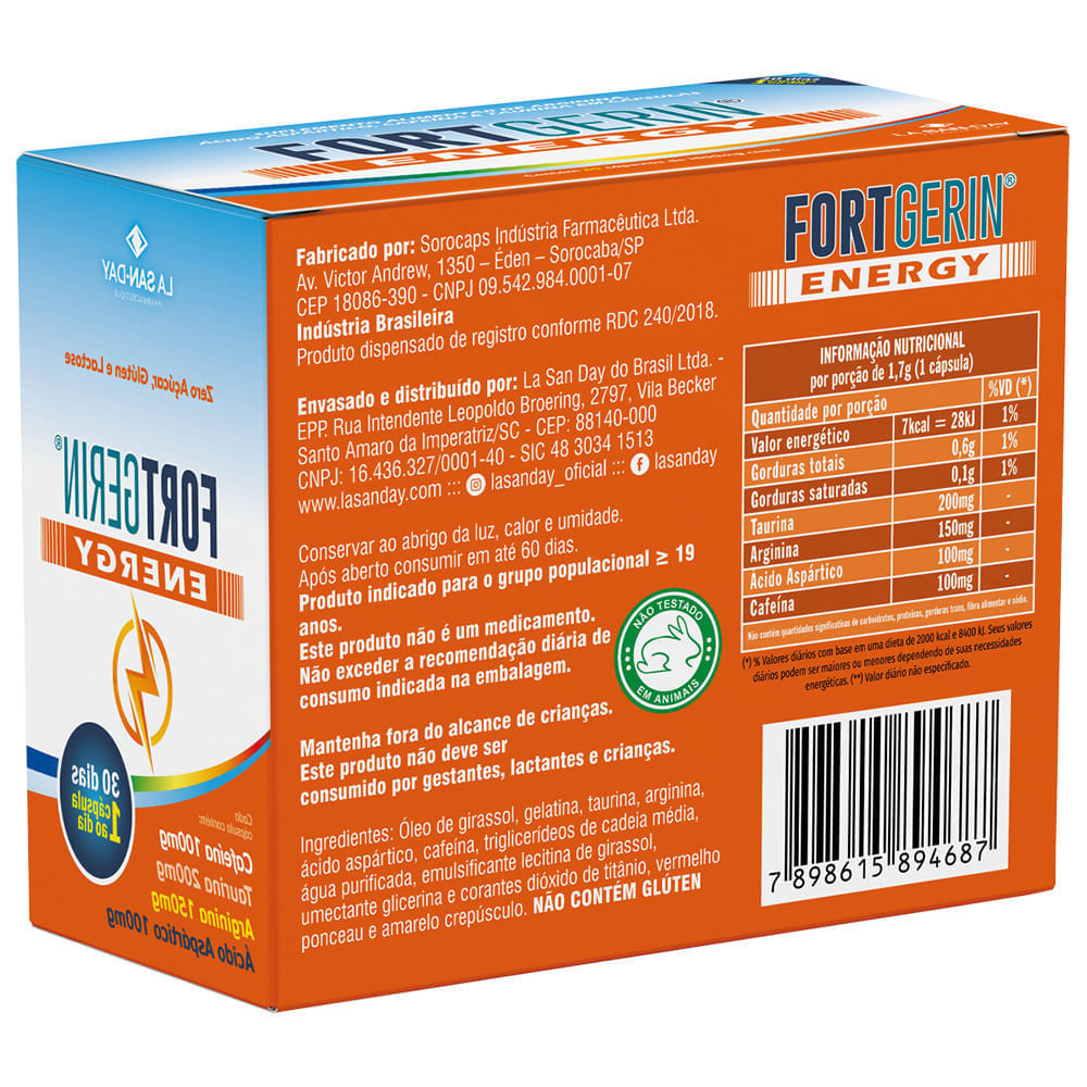 FORTGERIN ENERGY COM 30 CAPSULAS 1650MG - Drogaria Catarinense