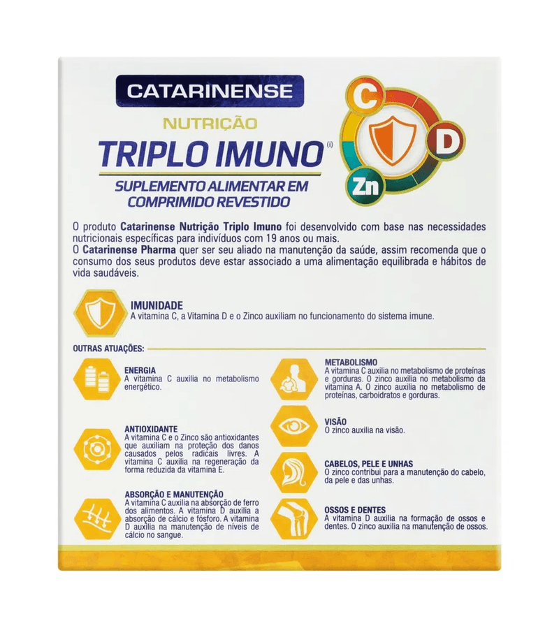 Triplo-Imuno--vitamina-C-Vitamina-D-E-Zinco---30-Comprimidos--Catarinense-Nutricao