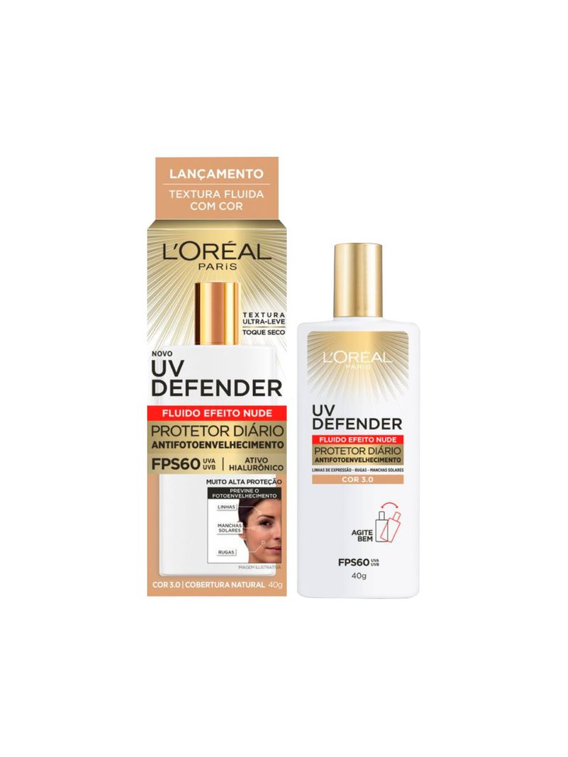 Protetor-Solar-Loreal-Uv-Defender-40gr-Fps60-Fluido-Efeito-Nude-Cor-3.0