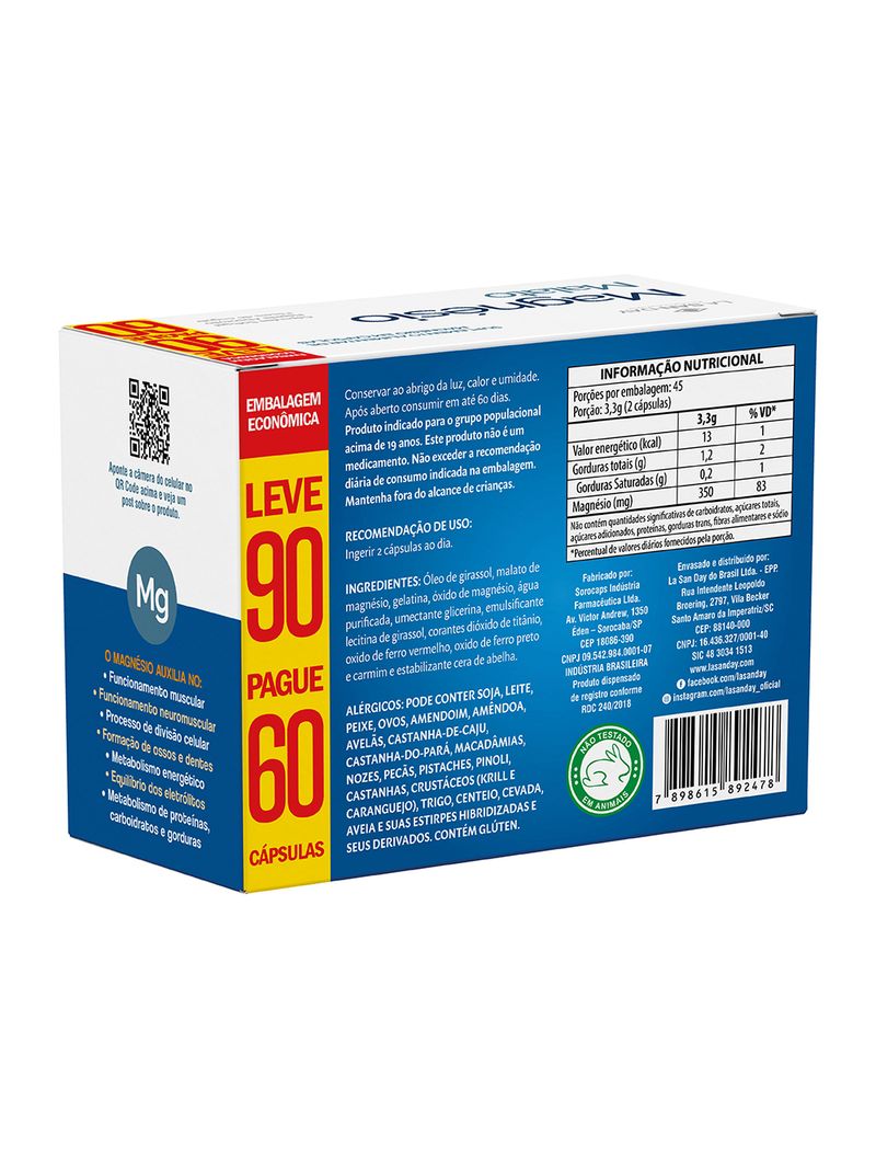 Magnesio-Malato-Lasanday-Leve-90-Pague-60-Capsulas