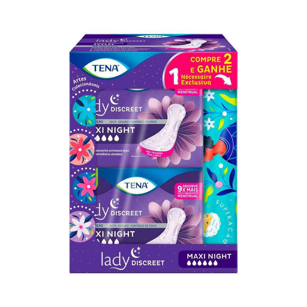 ABSORVENTE TENA LADY DISCREET COM 2X6 MAXI NIGHT+NECESSAIRE