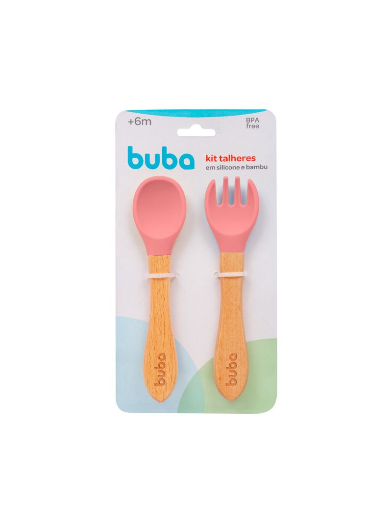 Colher---Garfo-Silicone-E-Bambu-Buba-Rosa