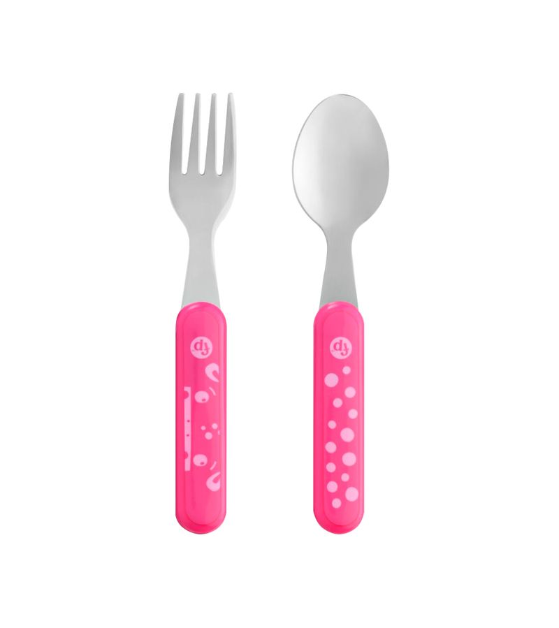 Colher-garfo-Aco-Inox-Fisher-Price-Rosa