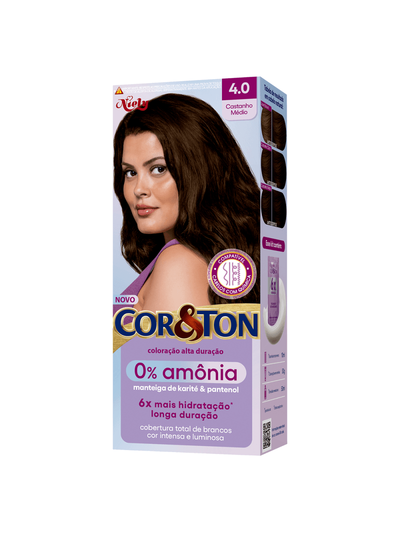 Tintura-Cor<->-<->ton-Temporaria-Sem-Amonia-4.0-Castanho-Medio