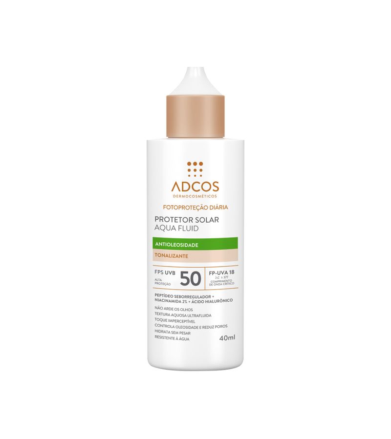 Protetor-Solar-Aqua-Fluid-Adcos-40ml-Fps50-Antioleosidade-Tonalizante