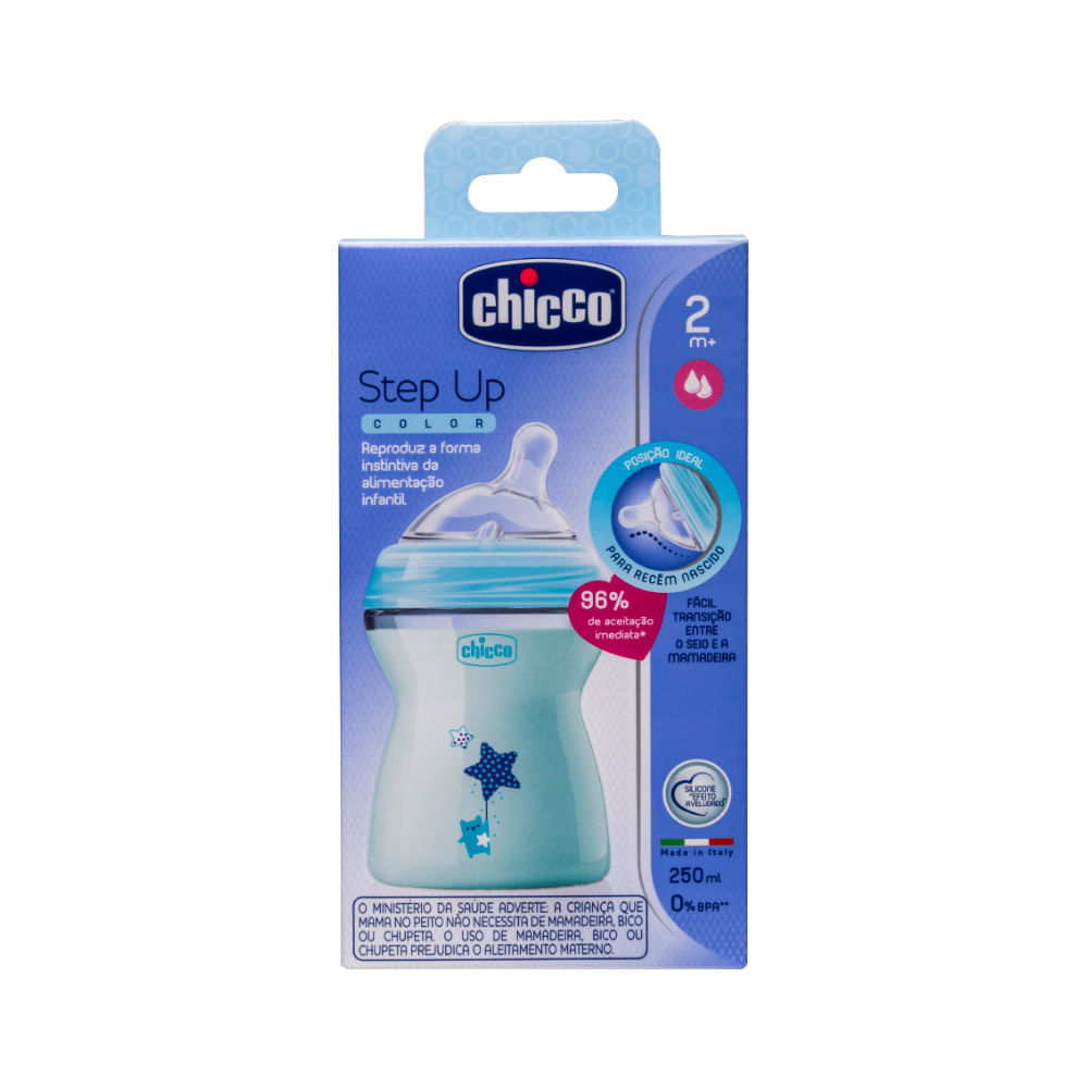Encontraproduto.com.br - Mamadeira Step Up 2M+ 250ML Fluxo Médio Chicco Azul