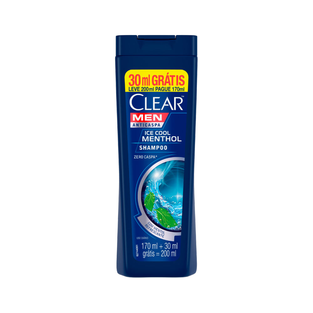 SHAMPOO CLEAR MEN LEVE 200 PAGUE 170ML ICE COOL MENTH ESPECIAL