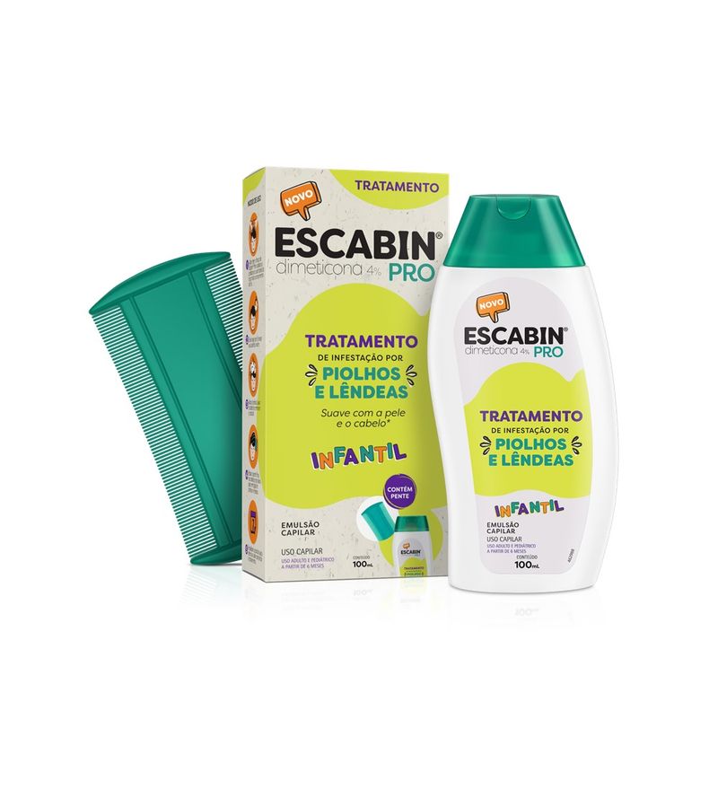 Emulsao-Capilar-Infantil-Dimeticona-4--Tratamento-de-Piolhos-e-Lendeas-Escabin-Pro-100ml-Contem-Pente