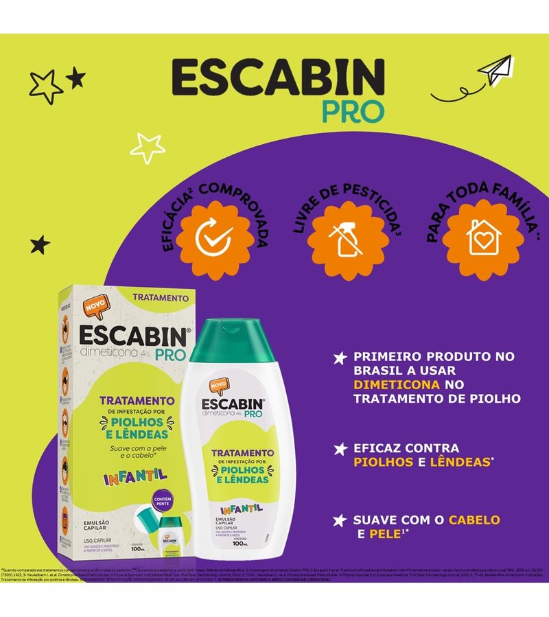 Emulsao-Capilar-Infantil-Dimeticona-4--Tratamento-de-Piolhos-e-Lendeas-Escabin-Pro-100ml-Contem-Pente