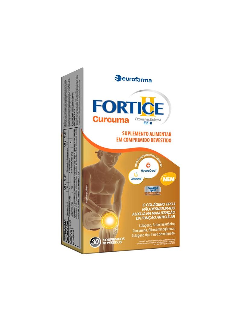 Suplemento-Alimentar-em-Comprimido-Colageno-Tipo-II-Curcuma-Fortice-Eurofarma-30-Comprimidos-Revestidos