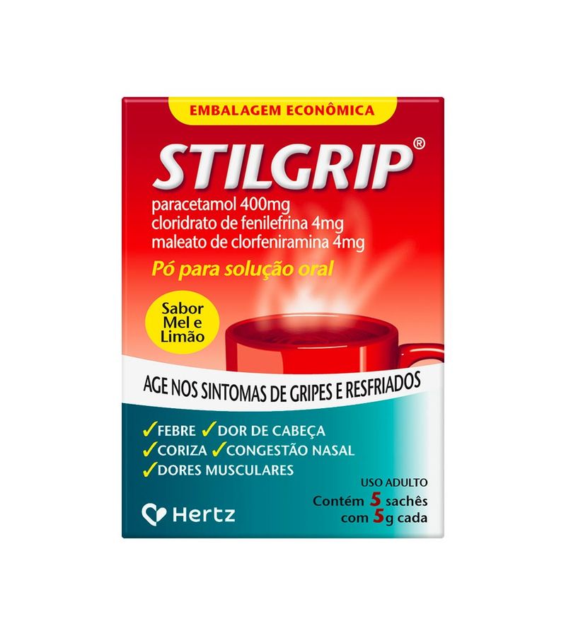 Stilgrip-Paracetamol-400mg---Cloridrato-De-Fenilefrina-4mg---Maleato-De--Clorfeniramina-4mg-Com-5-Saches-Po-Para-Solucao-Oral