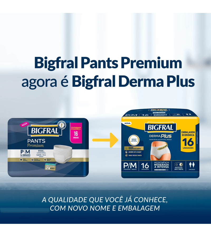 7896012878842-740651-Roupa-Intima-Descartavel-Unissex-Bigfral-Derma-Plus-PM-16-Unidades-Nova-Embalagem