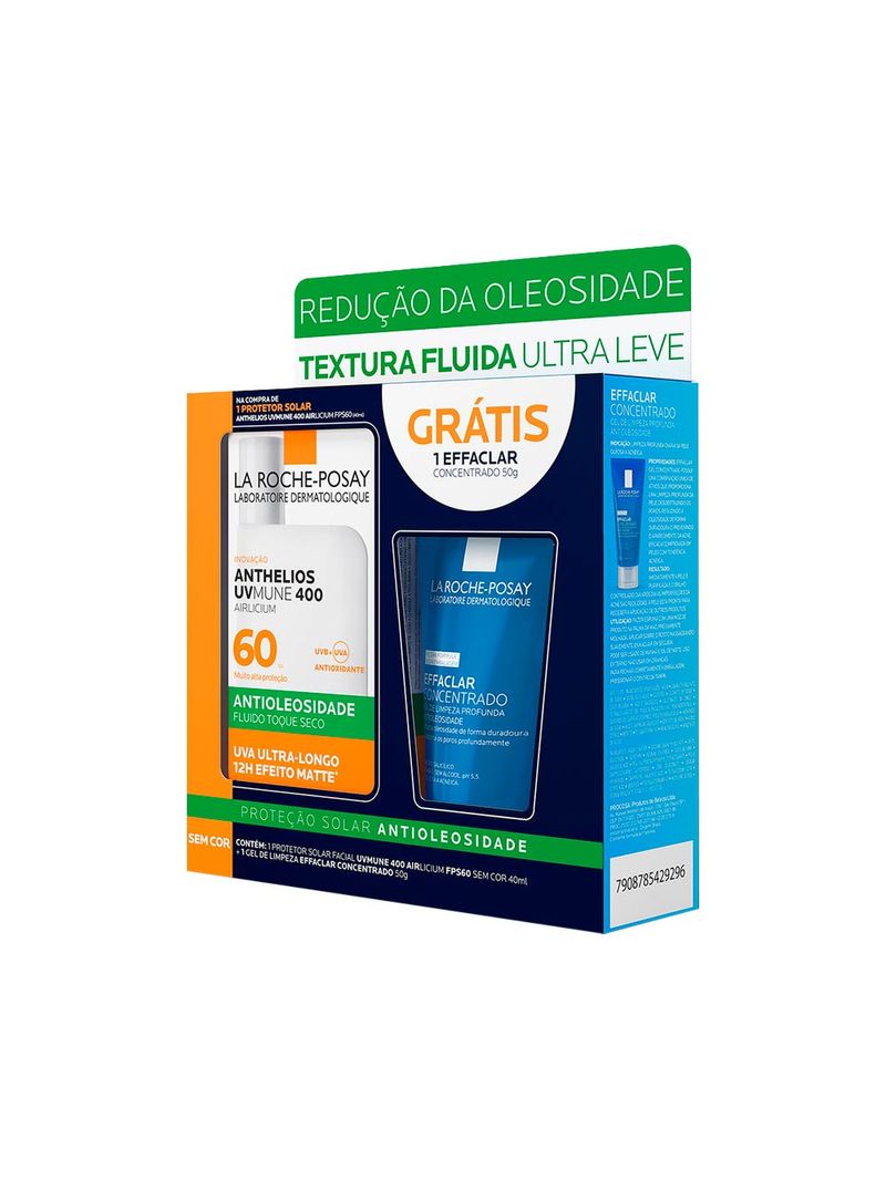 Kit-La-Roche-posay-Protetor-Solar-Facial-Anthelios-Uvmune-400-Airlicium-Fps60-40ml---Gel-De-Limpeza-Effaclar-Concentrado-50g-Especial