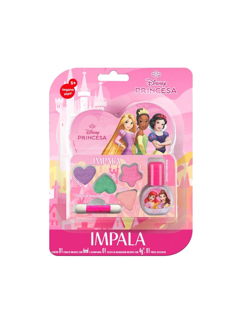 Kit-Esmalte-Infantil-6ml---Paleta-De-Maquiagem-Infantil-4g---Pincel--Aplicador-Impala-Disney-Princesas
