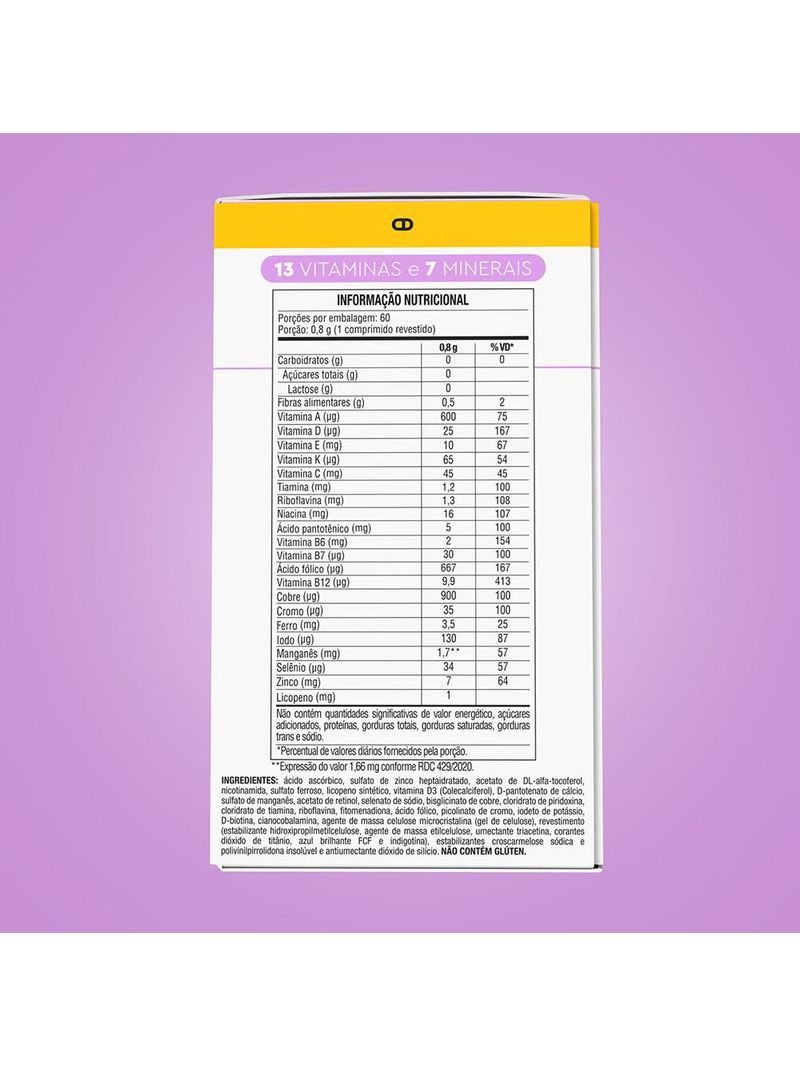 Multivitaminico-Lavitan-50--Mulher-Super-Formula-60-Capsulas--Lado-Tabela