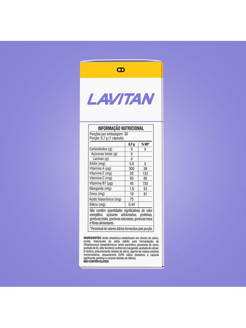 746695-Acido-Hialuronico-e-Silicio-Lavitan-Cuidados-da-Pele-Super-Formula-30-Capsulas-Tabela-Nutricional