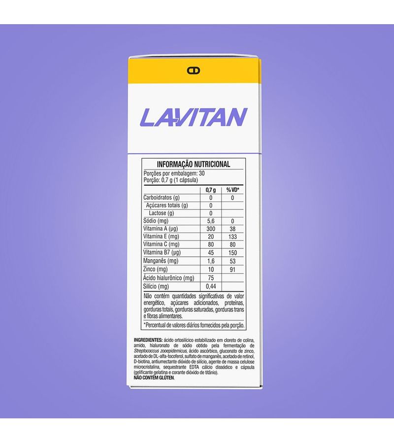 746695-Acido-Hialuronico-e-Silicio-Lavitan-Cuidados-da-Pele-Super-Formula-30-Capsulas-Tabela-Nutricional