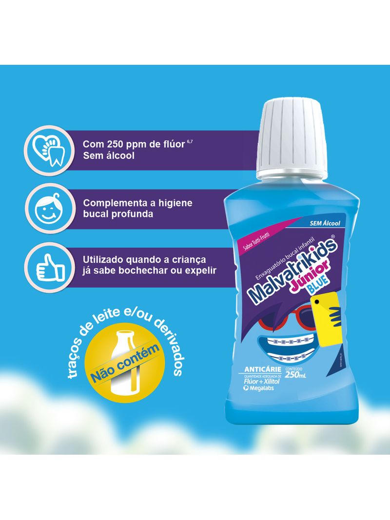 Enxaguante-Bucal-Infantil-Malvatrikids-Junior-Blue-Sabor-Tutti-Frutti-250ml-Beneficios