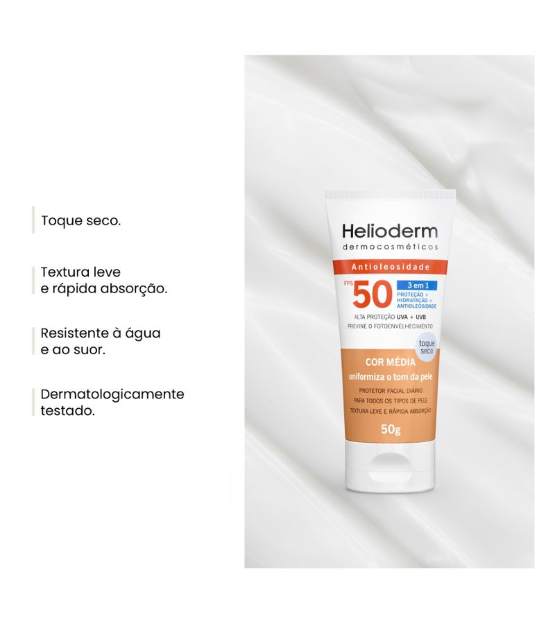 Protetor-Solar-Helioderm-3-Em-1-Antioleosidade-Com-Cor-Media-Fps50-50g