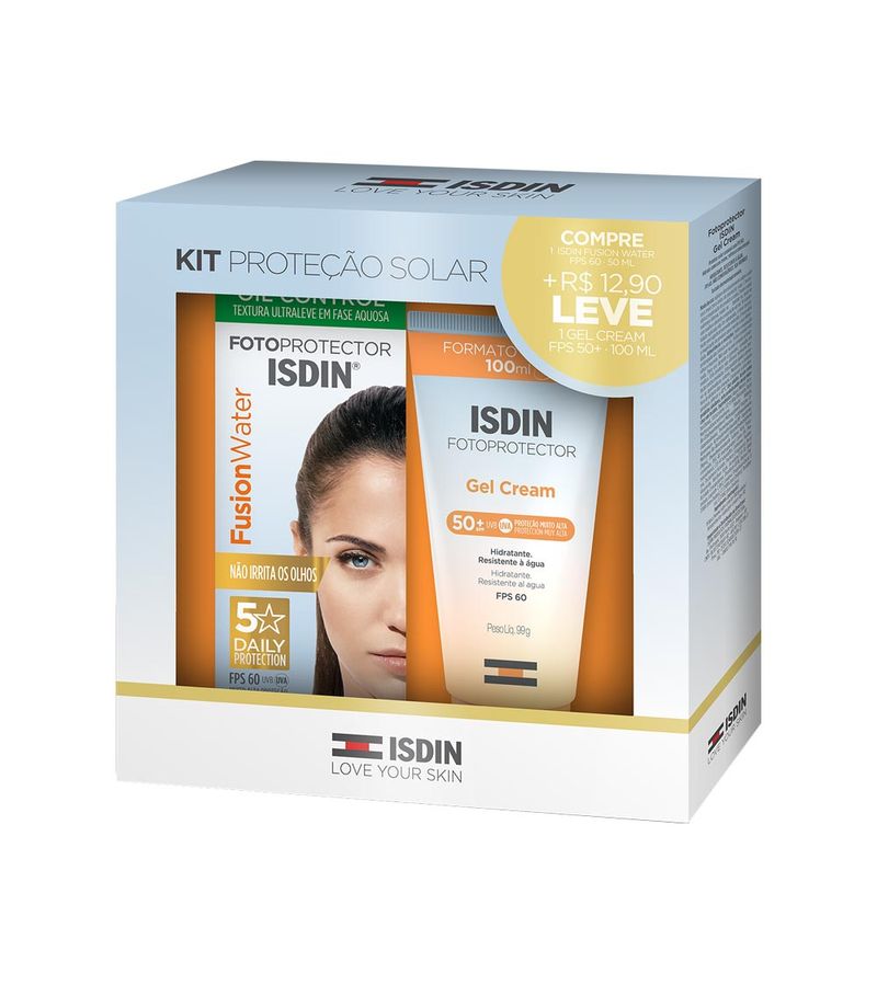 Kit-Protecao-Isdin-Fotoprotetor-Fusion-Water-Fps-60---Gel-Cream-Fps-50--99gr-Promocional