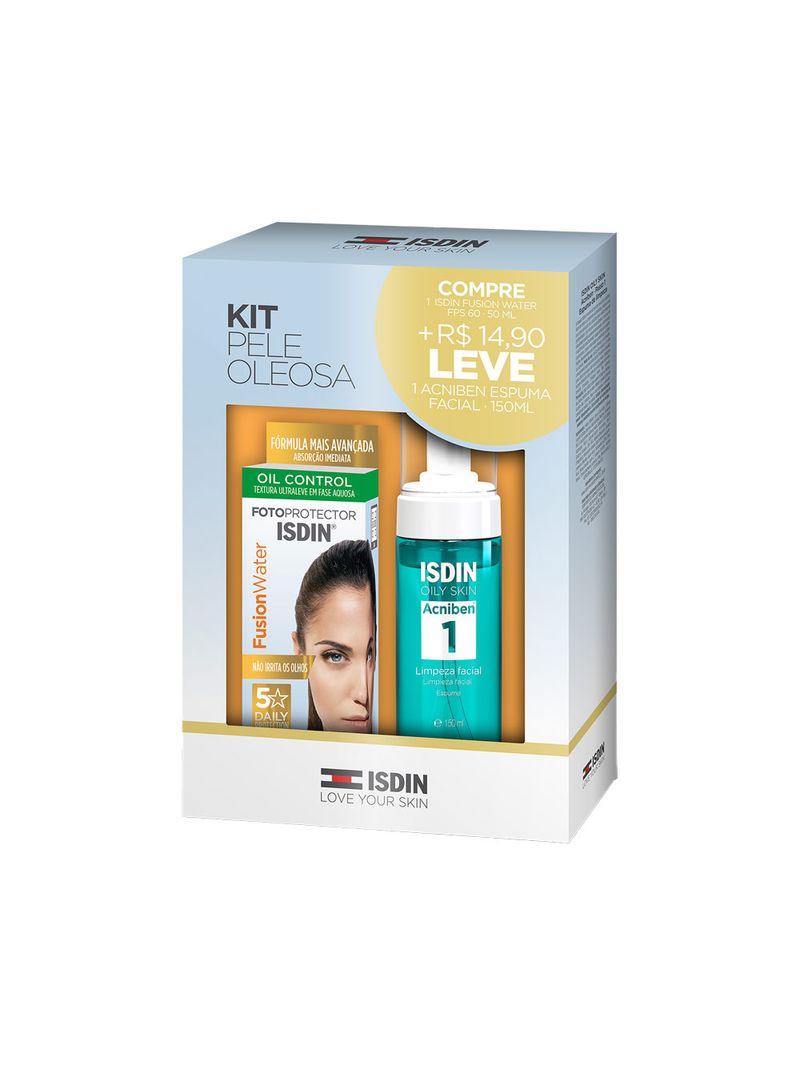 Kit-Facial-Isdin-Protetor-Solar-Fusion-Water-Fps-60-50ml---Espuma-De--Limpeza-Oily-Skin-Acniben-1-150ml-Promocional