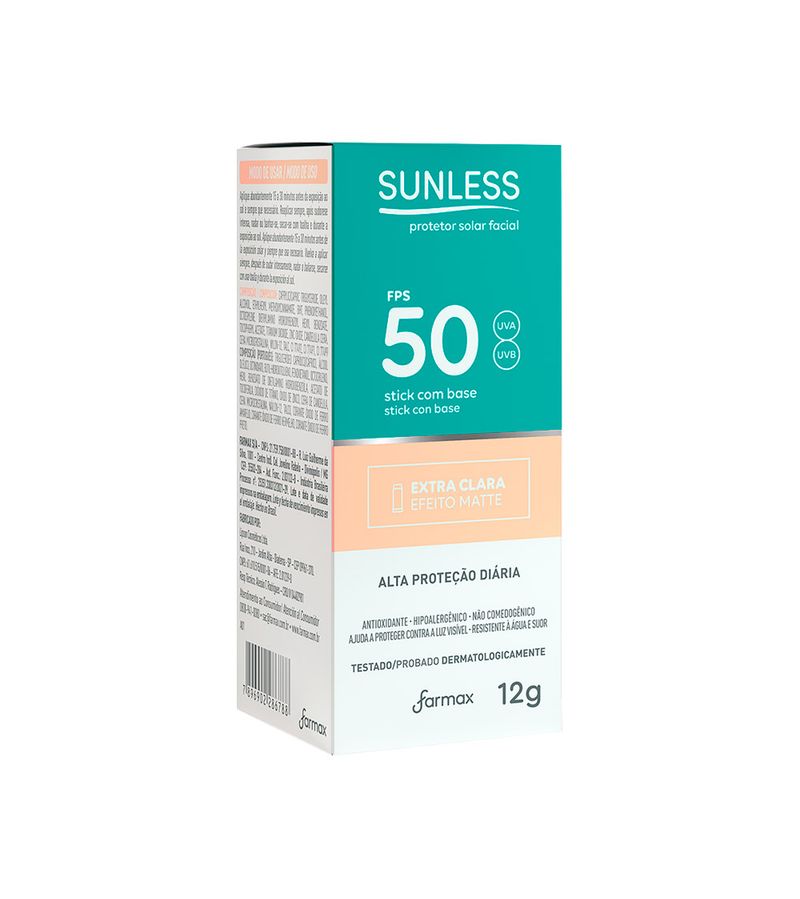 Protetor-Solar-Sunless-Stick-Matte-12gr-Fps50-Extra-Clara