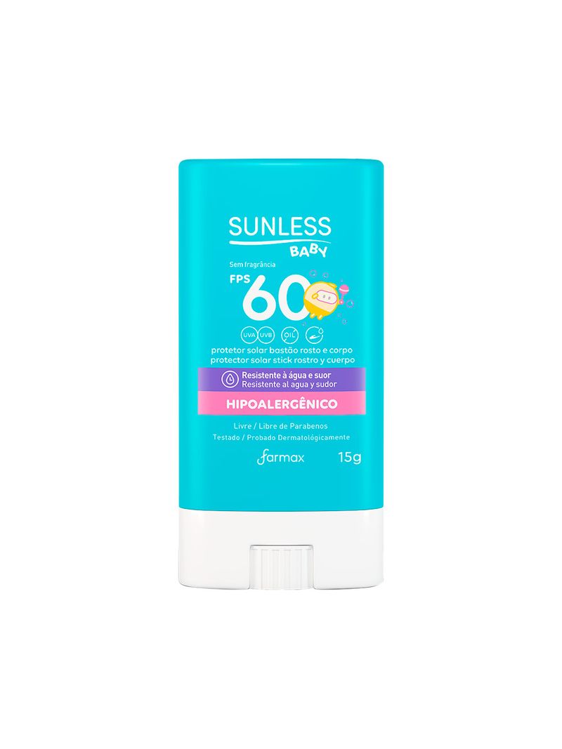 Protetor-Solar-Sunless-Baby-Fps60-Hipoalergenico-Stick-15gr