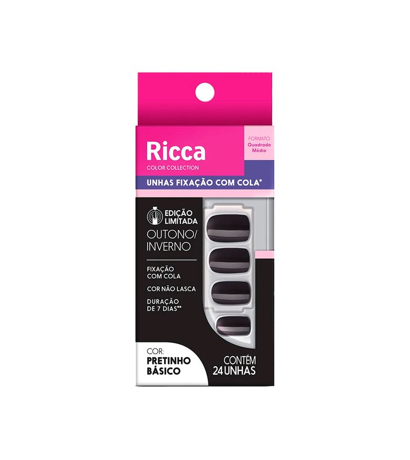 Unhas-Posticas-Ricca-Color-Collection-Pretinho-Basico-Quadradi-Medio-Com--24-Unidades