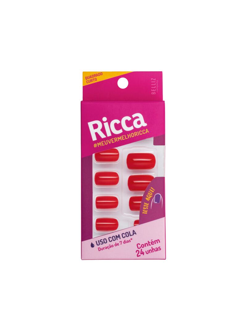 Unhas-Ricca-Com-24-Vermelho-Quadrado-Curto