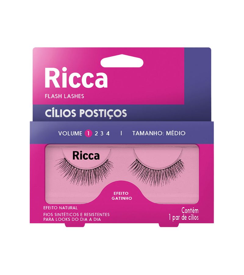 Cilios-Ricca-Flash-Lashes-Medio-Efeito-Gatinho-Volume-1
