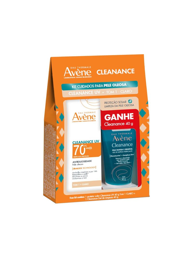 Kit-Avene-Cleanance-Uv-Protetor-Solar-Fps70-Tom-1-Claro-40gr---Gel-De--Limpeza-40gr-Especial