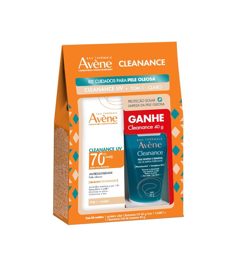 Kit-Avene-Cleanance-Uv-Protetor-Solar-Fps70-Tom-1-Claro-40gr---Gel-De--Limpeza-40gr-Especial