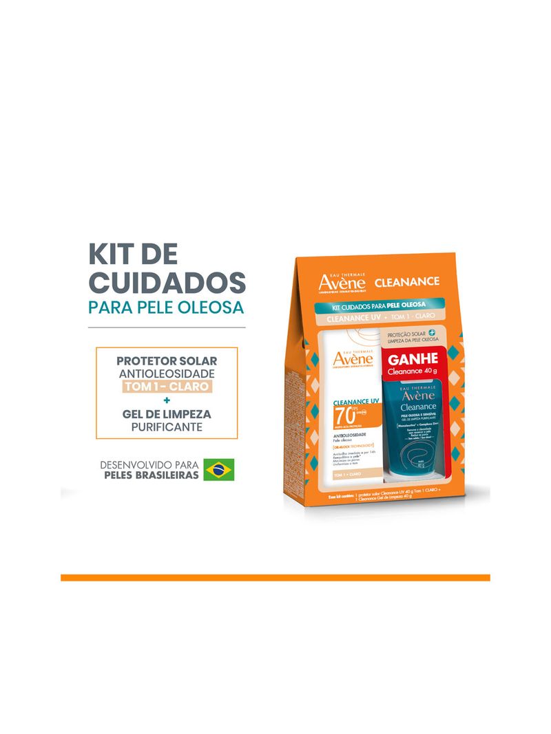Kit-Avene-Cleanance-Uv-Protetor-Solar-Fps70-Tom-1-Claro-40gr---Gel-De--Limpeza-40gr-Especial