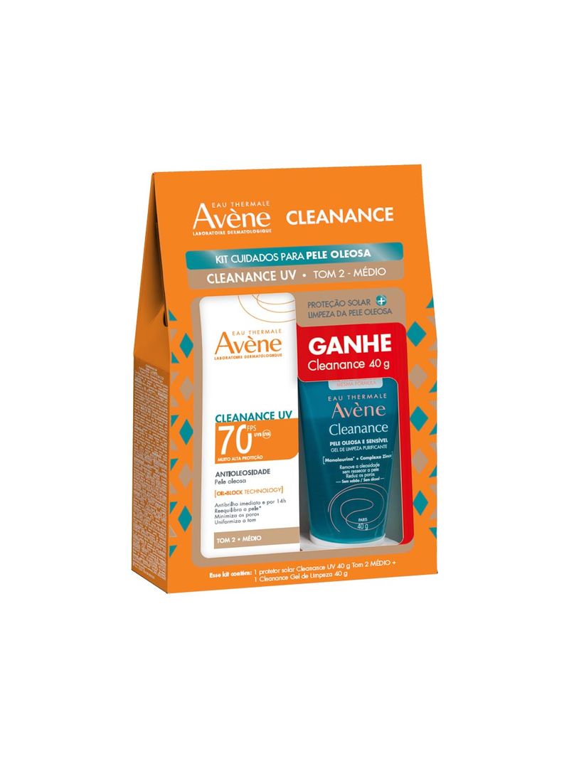 Kit-Avene-Cleanance-Uv-Protetor-Solar-Fps70-Tom-2-Medio-40gr---Gel-De--Limpeza-40gr-Especial