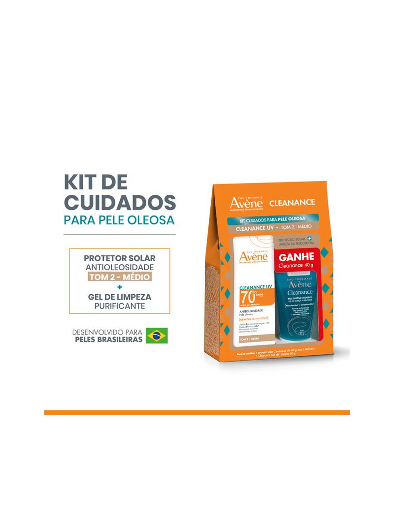 Kit-Avene-Cleanance-Uv-Protetor-Solar-Fps70-Tom-2-Medio-40gr---Gel-De--Limpeza-40gr-Especial