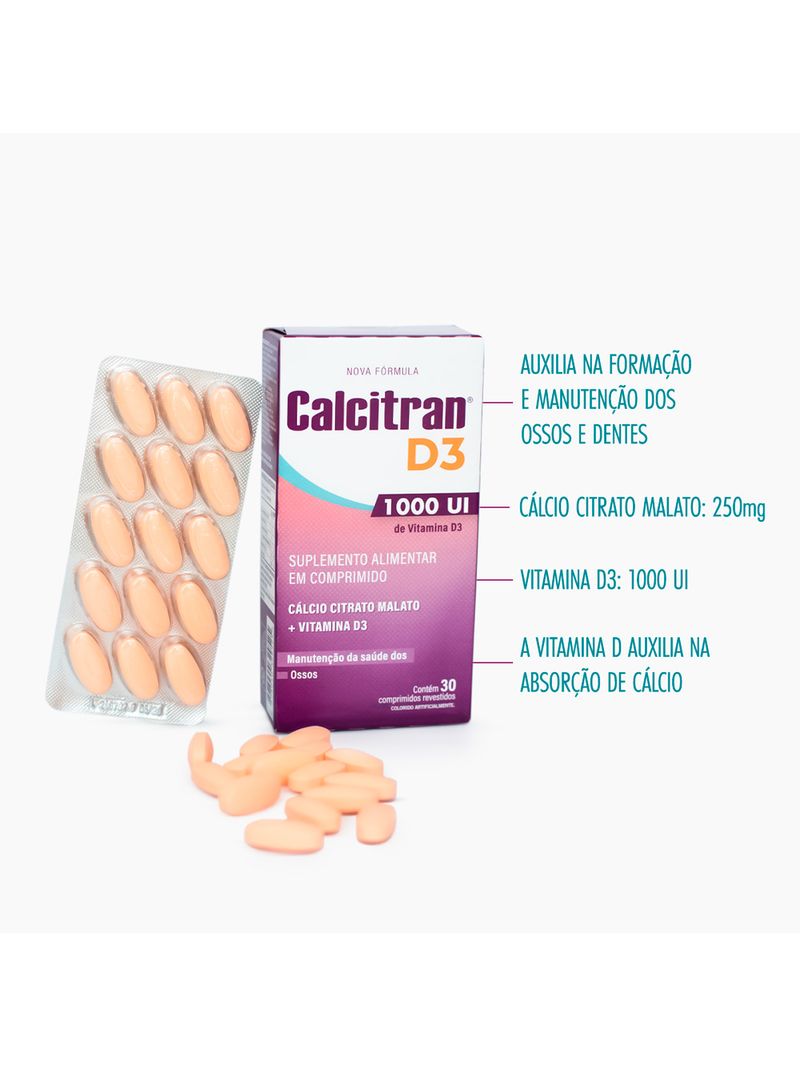 Calcitran-D3-1.000ui-30-Comprimidos---Calcio-Citrato-Malato-Com-Vitamina--D