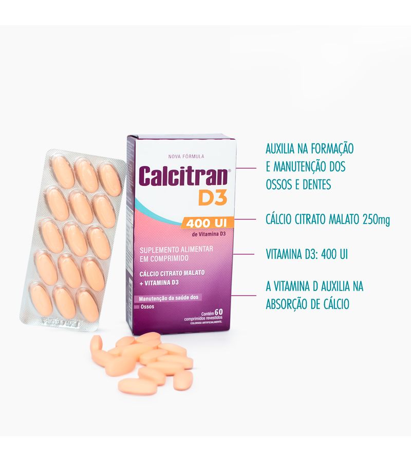 Calcitran-D3-400ui-60-Comprimidos---Calcio-Citrato-Malato-Com-Vitamina-D