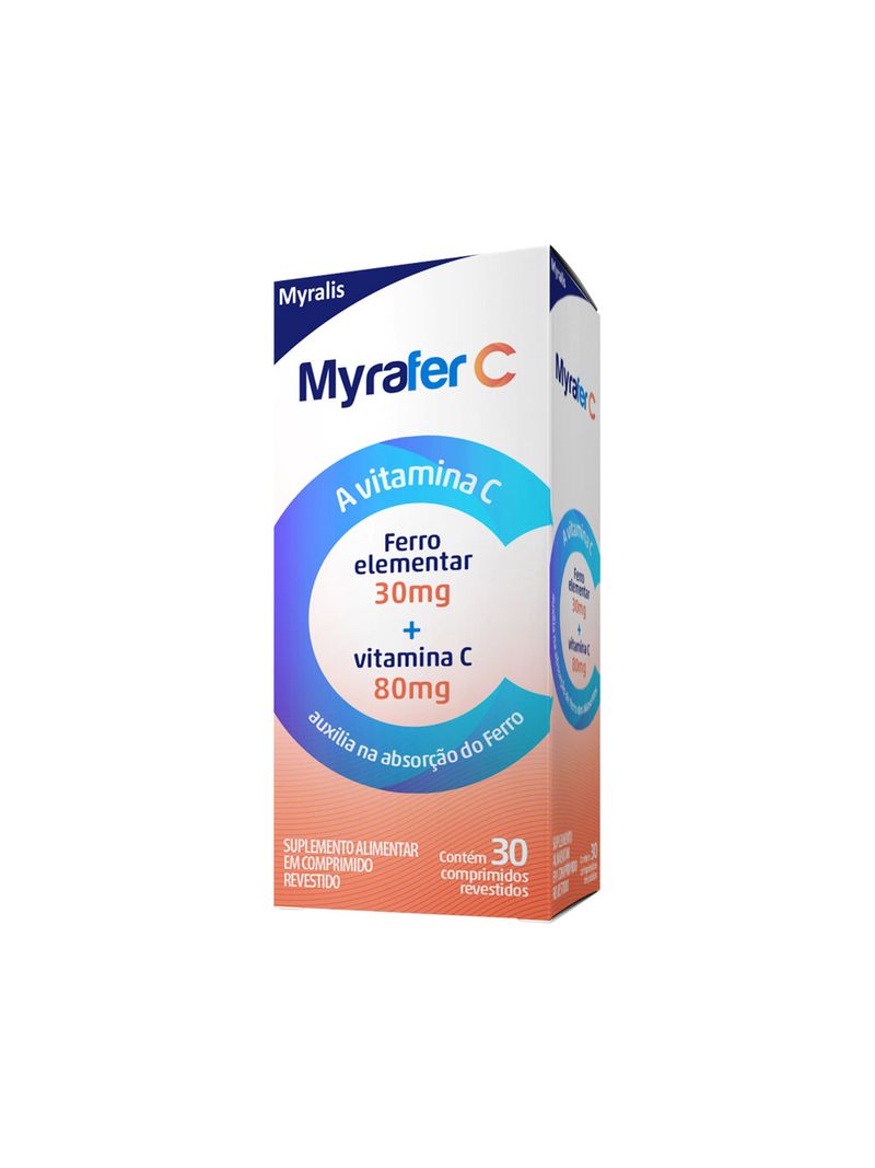 Myrafer-C-Com-Ferro-Elementar-80mg---Vitamina-C-30mg-Com-30-Comprimidos--Revestidos