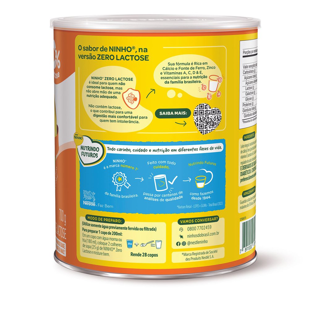 COMPOSTO LÁCTEO NINHO ZERO LACTOSE 700G - Drogaria Catarinense