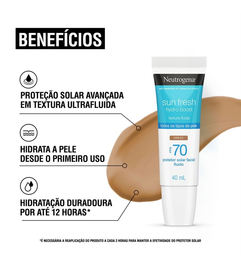 Protetor-Solar-Facial-Fps70-Neutrogena-Sun-Fresh-Hydro-Boost-Cor-3.0-40ml