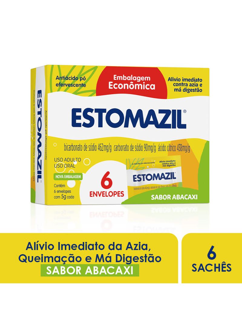 Antiacido-Po-Efervescente-Abacaxi-Estomazil-6-Saches-Embalagem-Economica