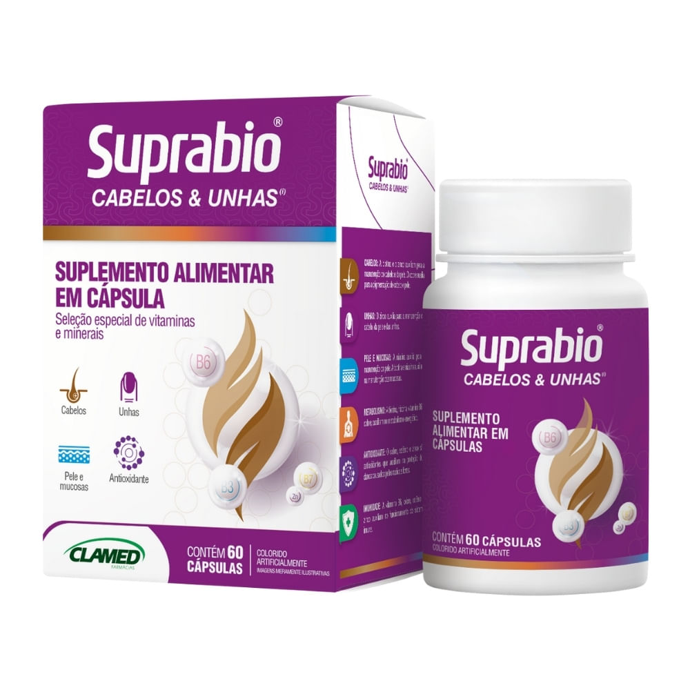 SUPLEMENTO ALIMENTAR SUPRABIO CABELOS E UNHAS 60 CÁPSULAS - Drogaria ...